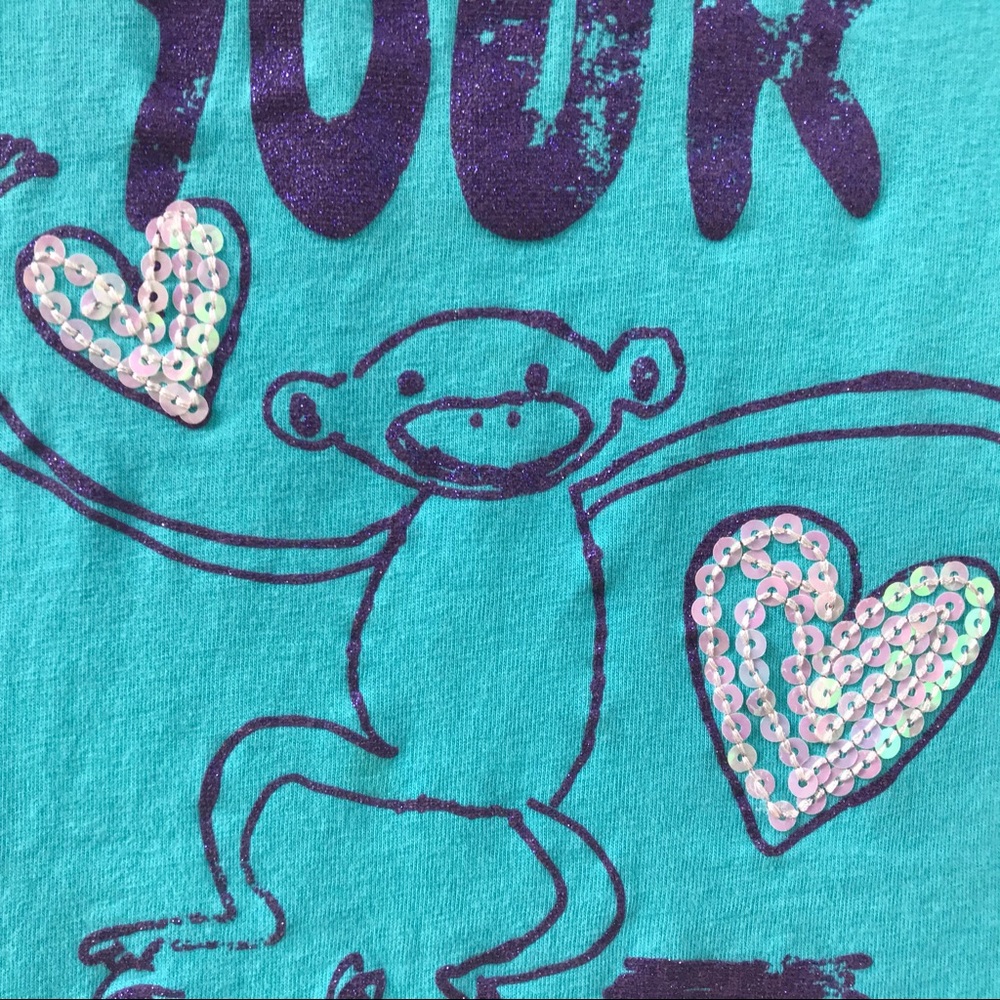 3 for $15 GAP Kids Bright Blue Monkey Print Top Graphic Tee Short Sleeve Shirt - Picture 3 of 6